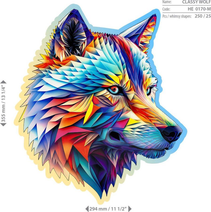 Wooden City Stijlvolle Wolf houten puzzel 250 stukjes