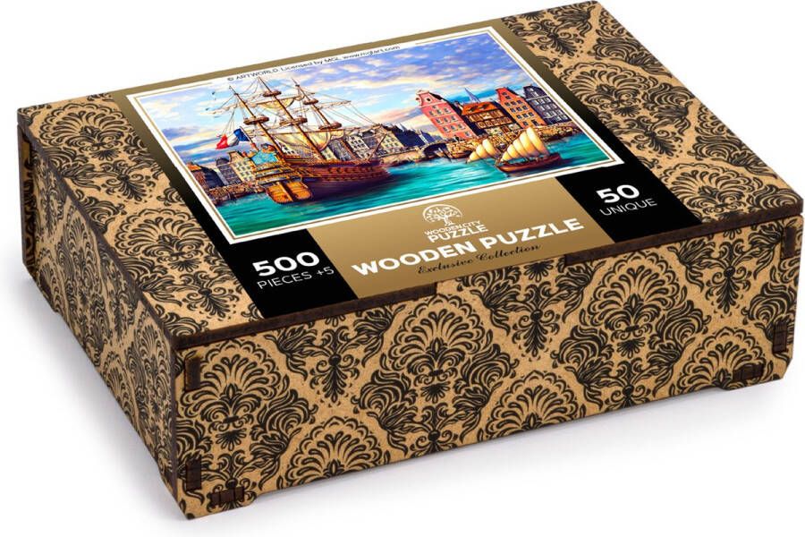 Wooden City Puzzel: OLD SHIPS IN HARBOUR 505 50 in hout 8+