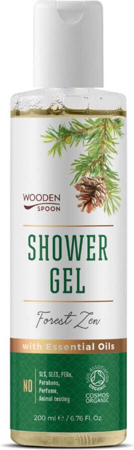 Wooden Spoon Forest Zen Douchegel 200 ml Vegan Biologisch etherische oliën van pijnboom basilicum en eucalyptus