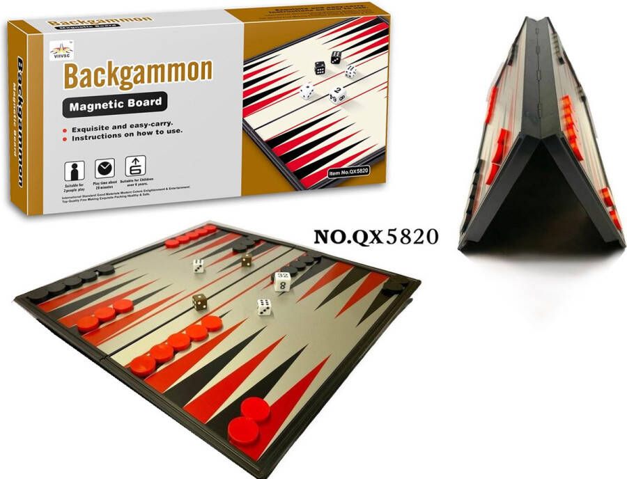 Woodley Backgammon speelbord compleet set Magnetisch Opklapbaar opvouwbaar 32x32cm
