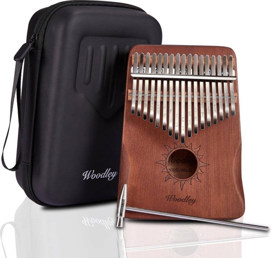 Woodley Kalimba set 17 tonen Duimpiano Muziekinstrument Mahoniehout Inclusief waterdichte opbergcase