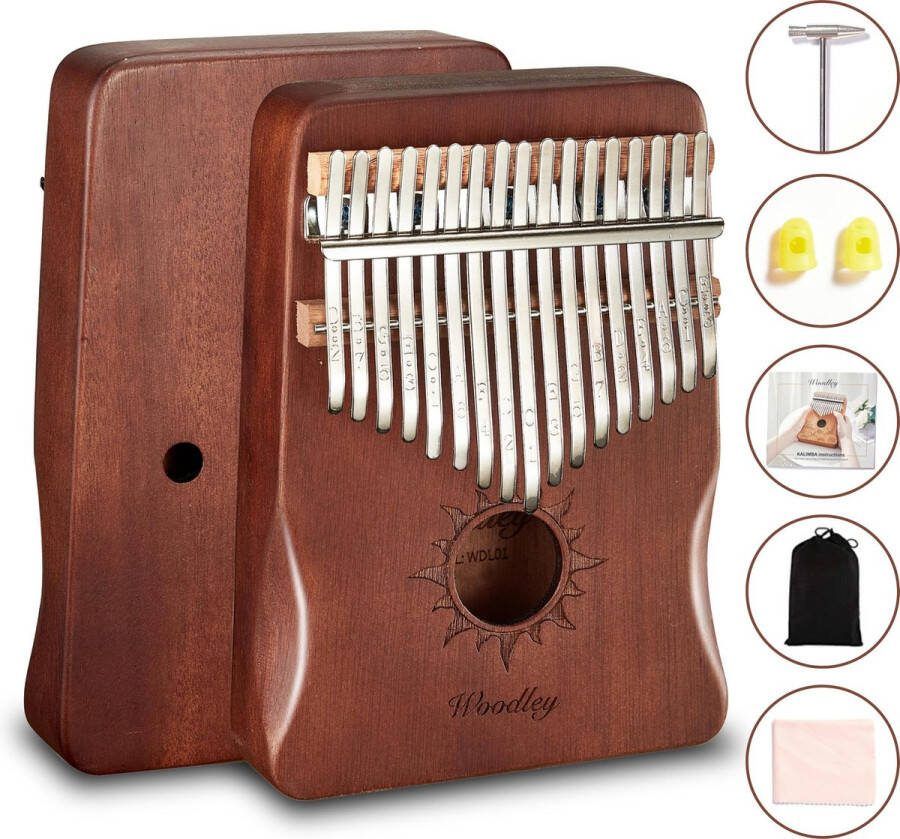 Woodley Kalimba set 17 tonen Met Muziekboek Duimpiano Muziekinstrument Mahoniehout Voor kinderen en volwassenen