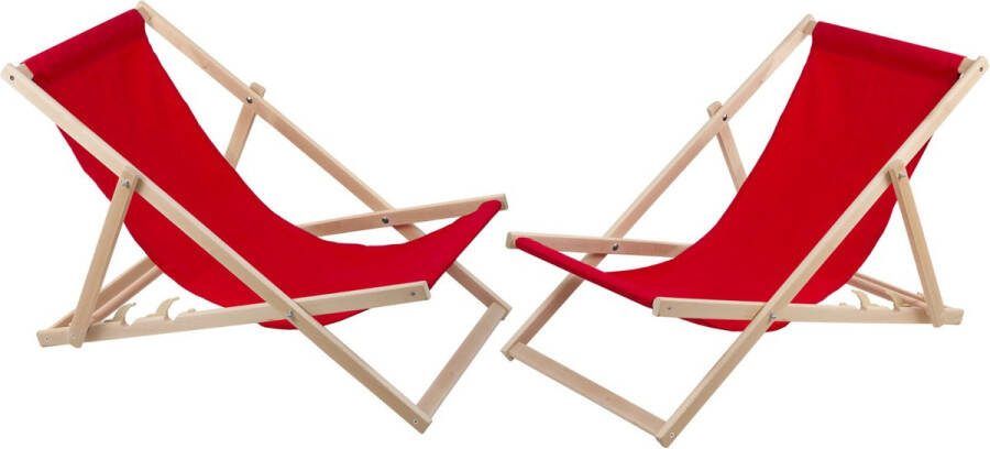 WOODOK ligstoelen strandstoel 2 comfortabele houten ligstoelen ideaal voor het strand balkon en terras rood