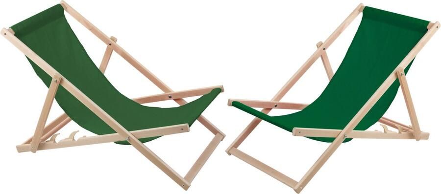 WOODOK ligstoelen strandstoel 2 comfortabele houten ligstoelen ideaal voor het strand balkon en terras groen