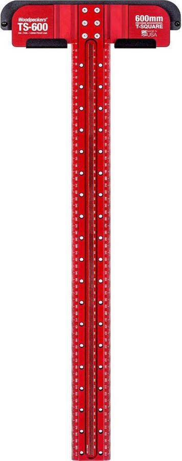 Woodpeckers 600 mm T-Square rood haakse T aanslag winkelhaak blokhaak metrisch met Rack-It