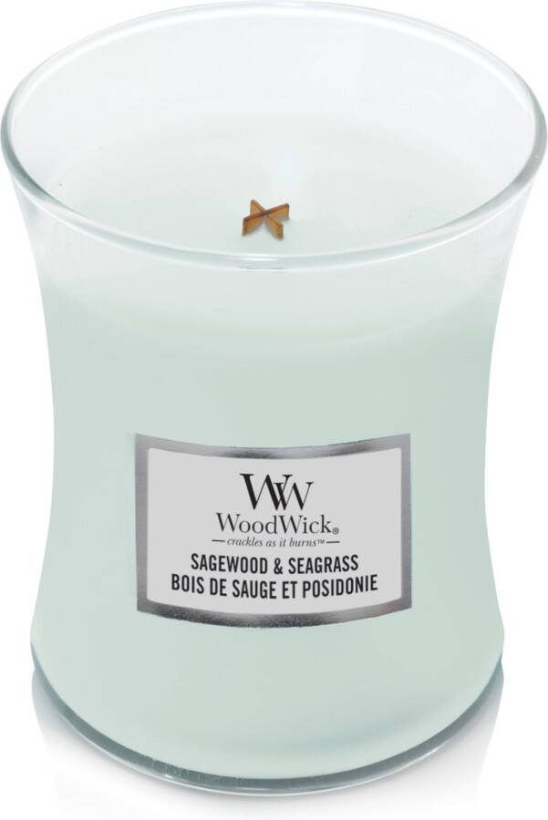 Woodwick Geurkaars Medium Sagewood & Seagrass 11 cm ø 10 cm
