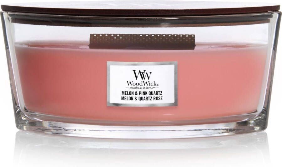 Woodwick Heartwick Flame Ellipse Geurkaars Melon & Pink Quartz