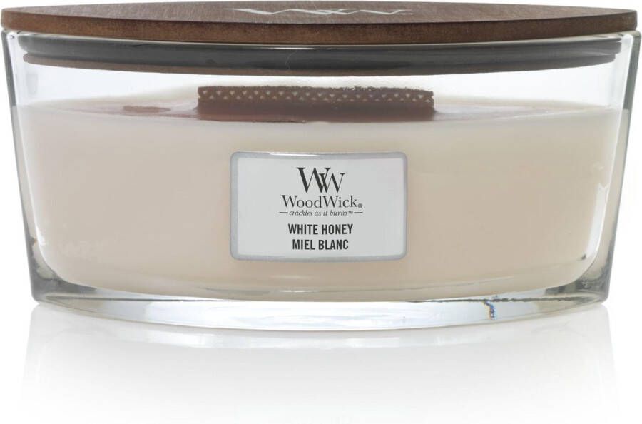 Woodwick Ellipse HearthWick Flame geurkaars White Honey Tot 50 branduren