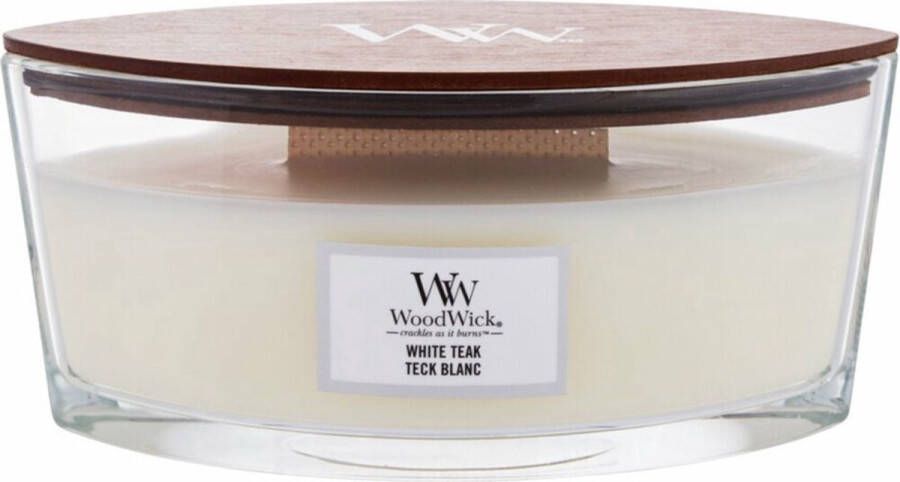 Woodwick Heartwick Flame Ellipse Geurkaars White Teak