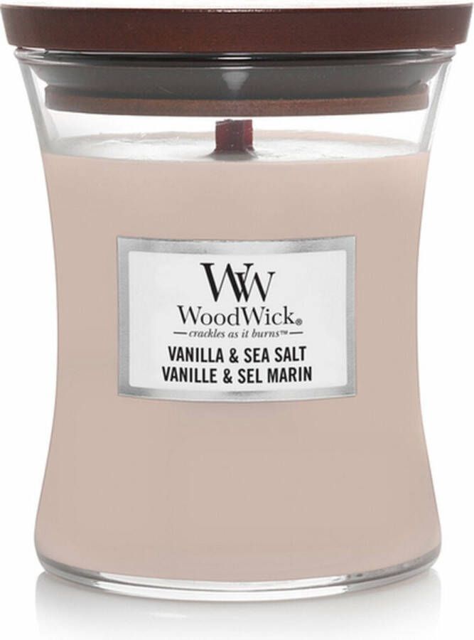 Woodwick Hourglass Medium Geurkaars Vanilla & Sea Salt