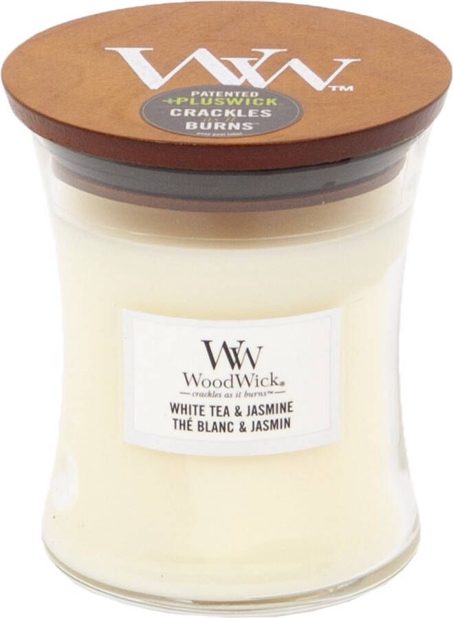 Woodwick Hourglass Medium Geurkaars White Tea & Jasmine