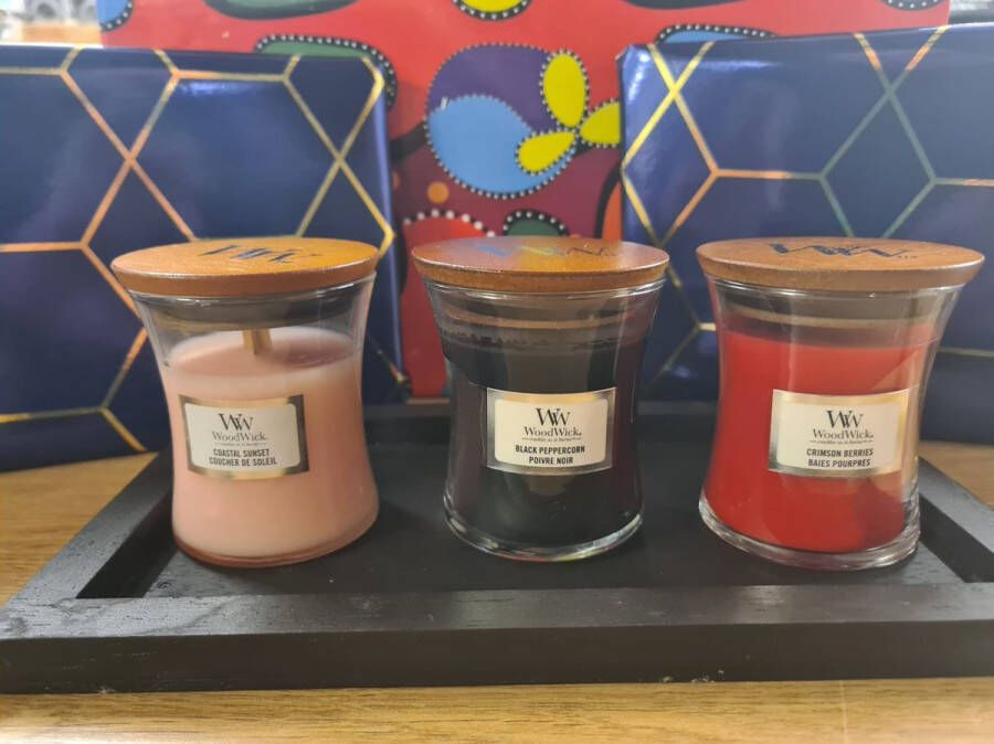 Woodwick Luxe unieke Giftset Mini Jar geschenkset geurkaars geurkaarsen cadeauset