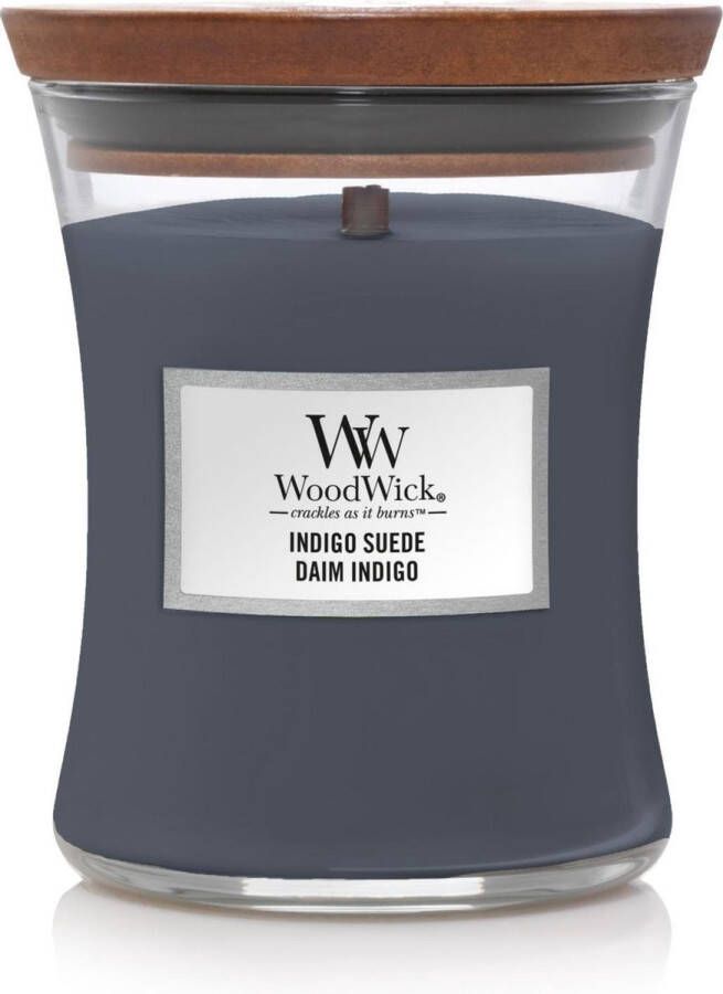 Woodwick Medium Hourglass Geurkaars Indigo Suede