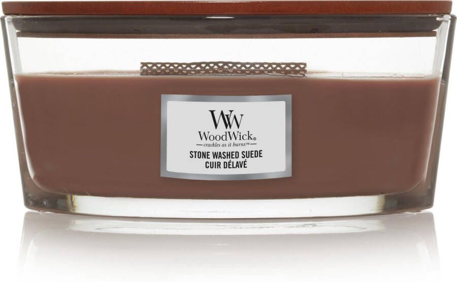 Woodwick Heartwick Flame Ellipse Geurkaars Stone Washed Suede