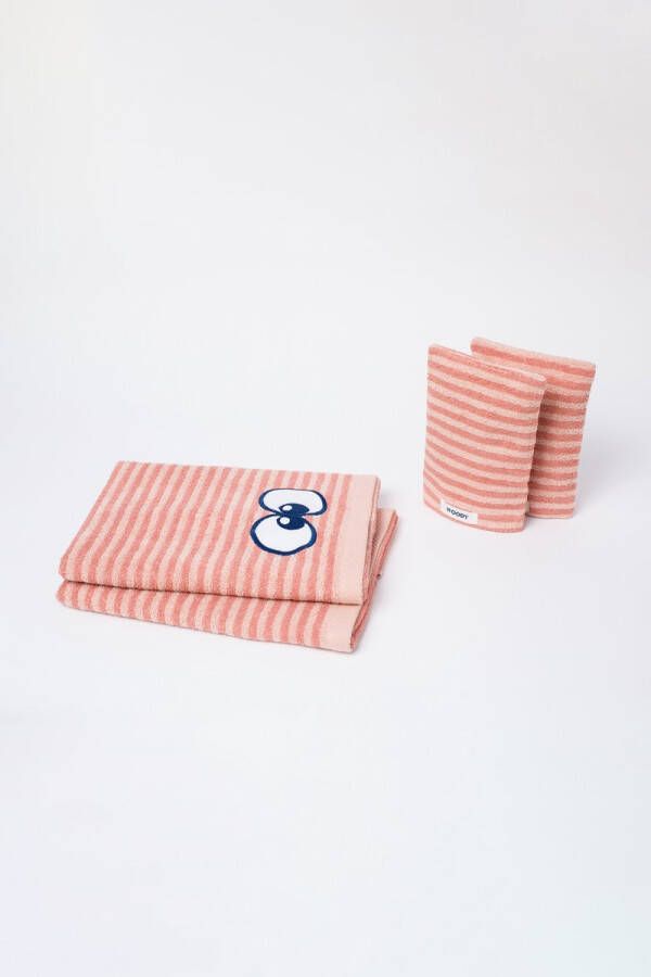 Woody twee handdoeken + twee washandjes – roze streep – 232-10-TTW-B 946 – 50x100cm