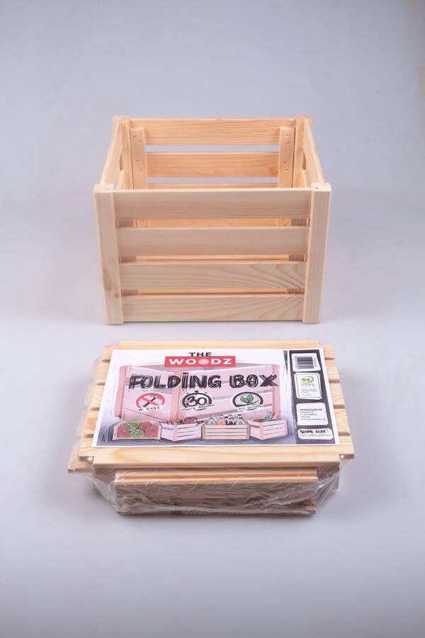 WoodZ Houten opvouwbare kist Houten vouwkist opbergkist maat: 46 cm x 29 5 cm x 23 5 cm Montage zonder gereedschap in enkele seconden Tot 8 keer minder ruimte nodig voor transport Montage en demontage in minder dan een minuut. maten