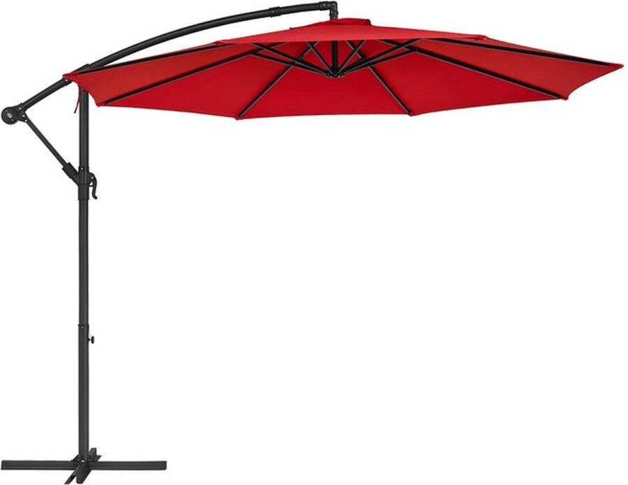 Woon Wereld Parasol Zonnescherm Achthoekig Met slinger en kruisvoet Rood