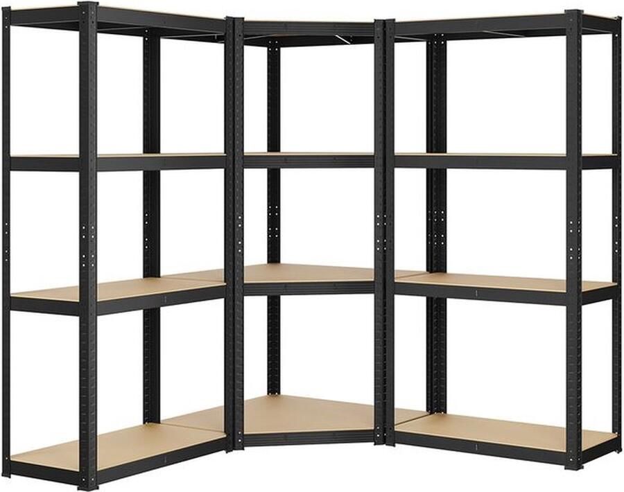 Woon Wereld Stellingkast Hoekplankenset 4 lagen Metalen Frame Zwart