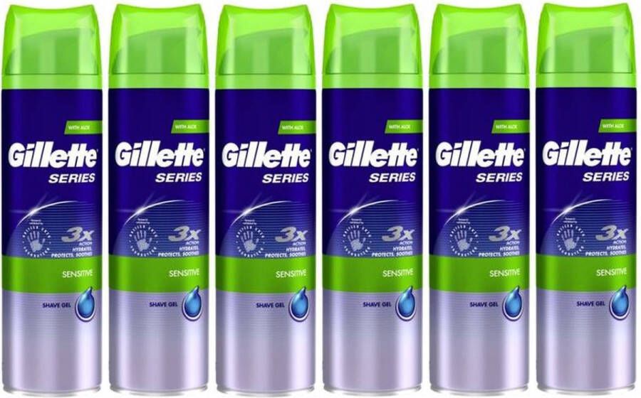 Wooners Gillette Scheergel Sensitive Gevoelige huid 6 x 200 ML Voordeelverpakking