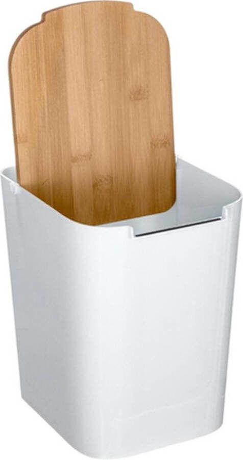 5Five prullenbak vuilnisbak 5 liter bamboe wit lichtbruin 24 x 19 cm badkamer afvalbak Pedaalemmers