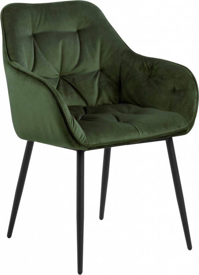 Livingstone Design Eetkamerstoel Gjol in donker groene velours stof en zwarte poten