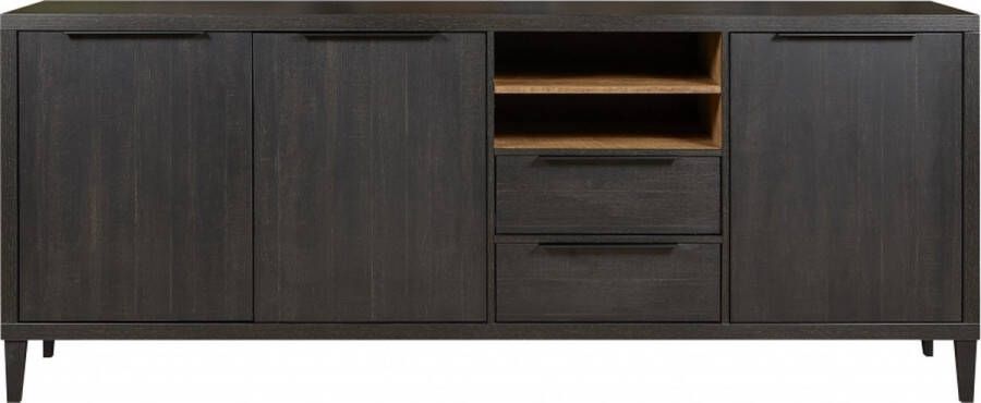 Woonexpress Dressoir Zwanenburg MDF Zwart 225 x 90 x 48 cm (BxHxD) 3 Draaideuren 2 Laden