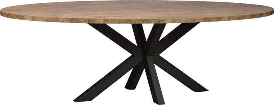 Woonexpress Eettafel Culemborg Mango Houtlook Naturel 250x77x128 cm (BxHxD) Ovale Tafel Zwarte Spinpoot