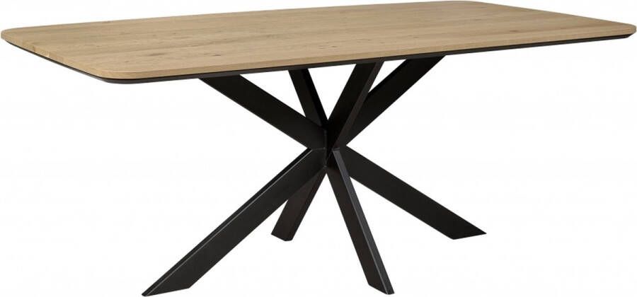 Woonexpress Eettafel Holendrecht Hout Naturel 200x77x100 cm (BxHxD) Zwart Metalen Spinpoten Licht Geborsteld en Gelakt blad