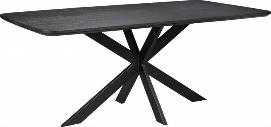 Woonexpress Eettafel Holendrecht Hout Zwart 200x77x100 cm (BxHxD) Zwart Metalen Spinpoten Licht Geborsteld en Gelakt blad