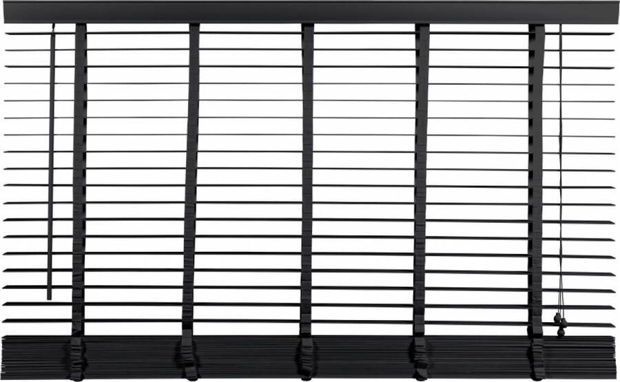 Woonexpress Houten Jaloezie Zwart 200 x 210 cm (BxH) Lamelbreedte: 5 cm met Bedieningskoord en Draaistang