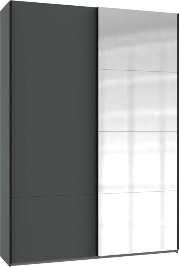 Woonexpress Kledingkast Aalst Hout Zwart 135 x 210 x 65 cm (BxHxD) Schuifdeurkast Met Spiegel