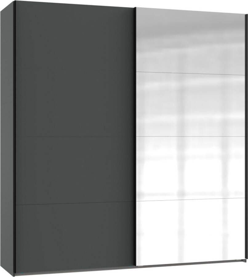 Woonexpress Kledingkast Aalst Hout Zwart 180 x 210 x 65 cm (BxHxD) Schuifdeurkast Met Spiegel