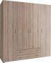 Woonexpress Kledingkast Baarlo Draaideurkast 4 Deuren 2 Laden MDF Naturel 160 x 177 x 52 cm (BxHxD) - Thumbnail 2