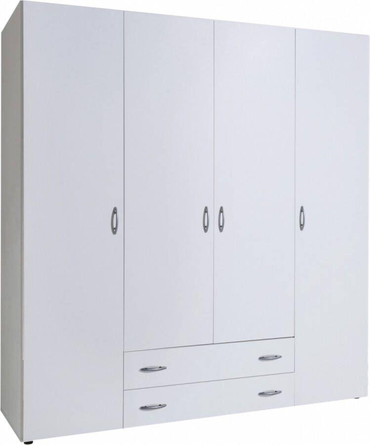 Woonexpress Kledingkast Baarlo Draaideurkast 4 Deuren 4 Laden Hout Wit 160 x 177 x 52 cm (BxHxD)