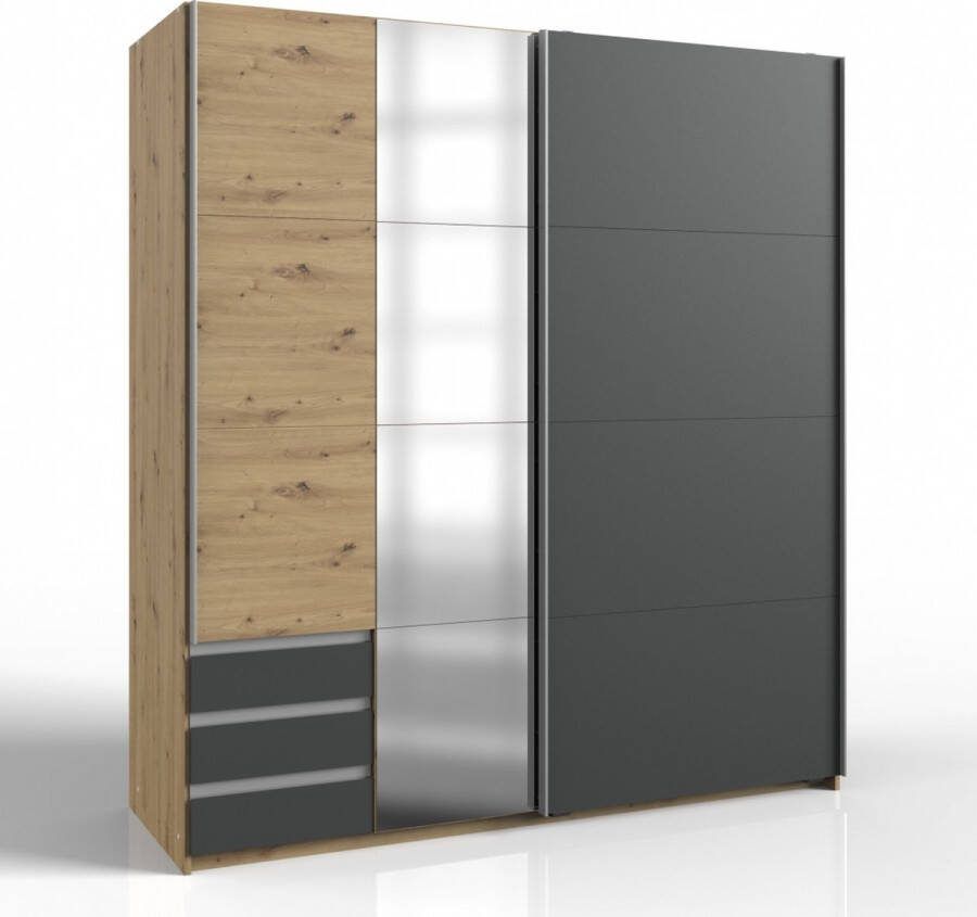 Woonexpress Kledingkast Dongen MDF Grijs 179x198x64 cm (BxHxD) Schuifdeuren Spiegel