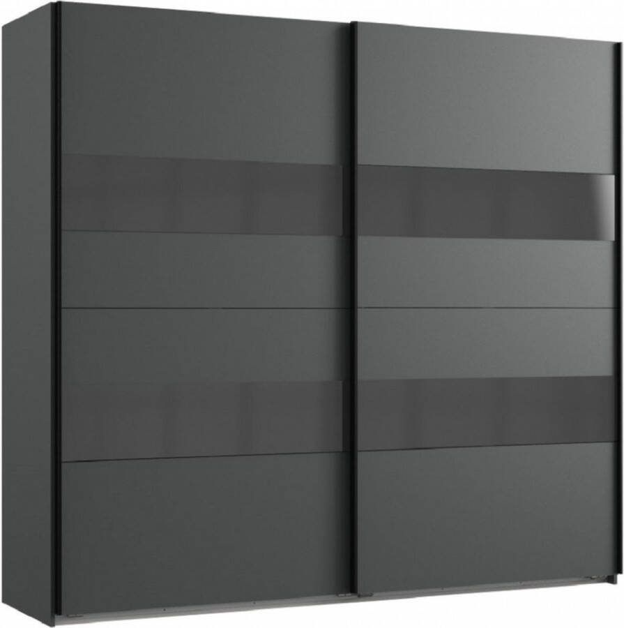 Woonexpress Kledingkast Mierlo Hout Grijs 225x208x65 cm (BxHxD) Schuifdeuren Hang-legkast Met 4 Legplanken en 2 Roedes