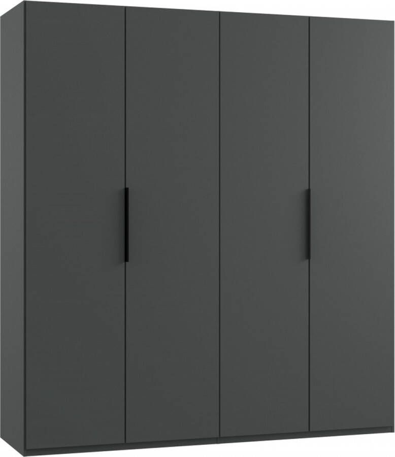 Woonexpress Kledingkast Oss Hout Grijs 200 x 216 x 58 cm (BxHxD) Draaideurkast 4 Deuren Hang-legkast