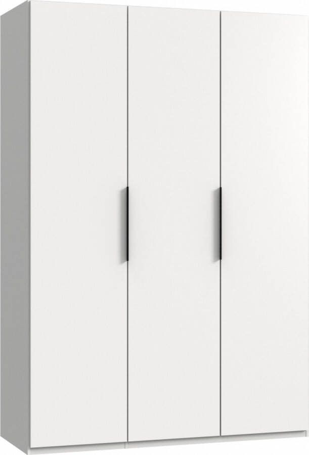 Woonexpress Kledingkast Oss Hout Wit 150x216x58 cm (BxHxD) Draaideurkast 3 Deuren Hang-legkast Zwarte handgrepen