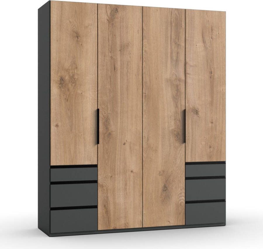 Woonexpress Kledingkast Oss MDF Naturel 200x236x58 cm (BxHxD) Draaideurkast 4 Deuren 6 Laden Hang-legkast