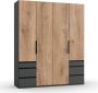 Woonexpress Kledingkast Oss MDF Naturel 200 x 236 x 58 cm (BxHxD) Draaideurkast 4 Deuren 6 Laden Hang-legkast - Thumbnail 1