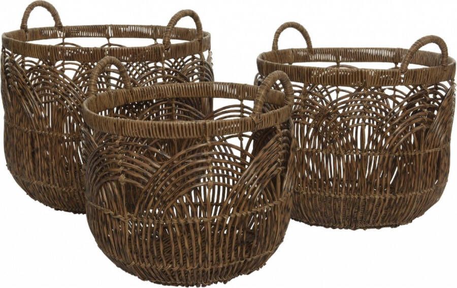 Woonexpress Mand (set 3 Stuks) Lea Bruin Rotan Vergrijsd 33x40x40cm (hxbxd)