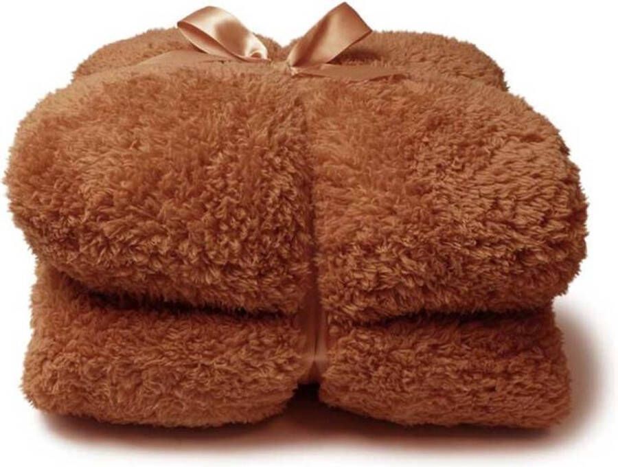 Woonexpress Plaid Teddy Bruin Polyester Lederbruin 200x150x0cm (hxbxd) Unique Living