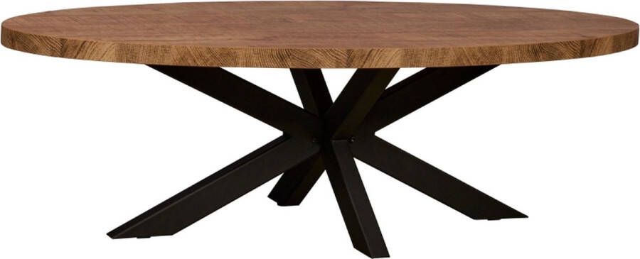Woonexpress Salontafel Culemborg Mango Houtlook Bruin 135x42x67 cm (BxHxD) Ovale Tafel Zwarte Spinpoot