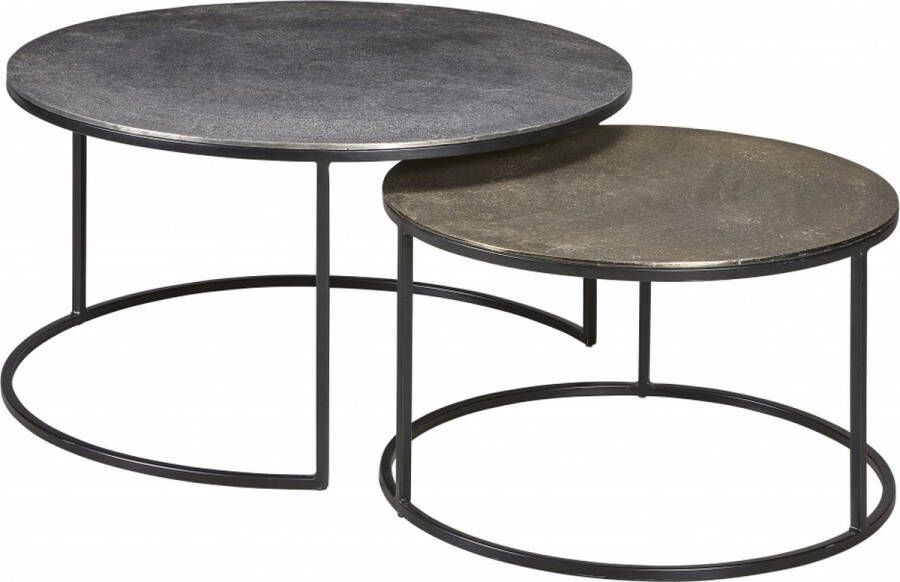 Woonexpress Salontafel (set 2 Stuks) Hedel Zwart Metaal Antique Nikkel Antique Brass 42x80x80cm (hxbxd)