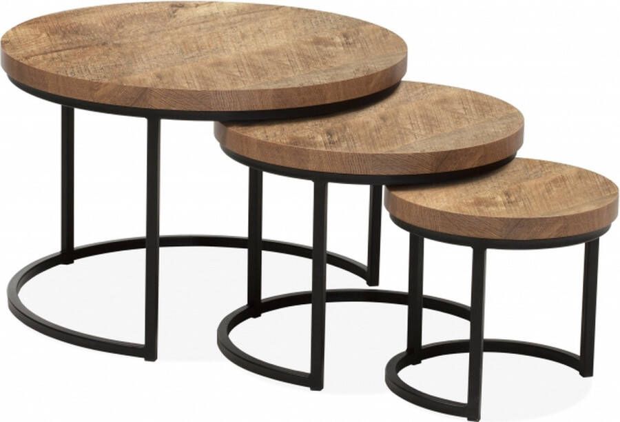 Woonexpress Sia Salontafel (set 3 Stuks) Hoenderloo Naturel MDF Fresh Oak Met Zwart Frame 51x75x75cm (hxbxd)
