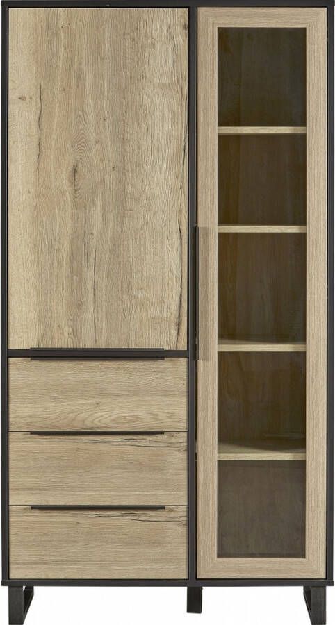 Woonexpress Vitrinekast Zundert Naturel MDF Antraciet wild Eiken Structuur 190x100x40cm (hxbxd)