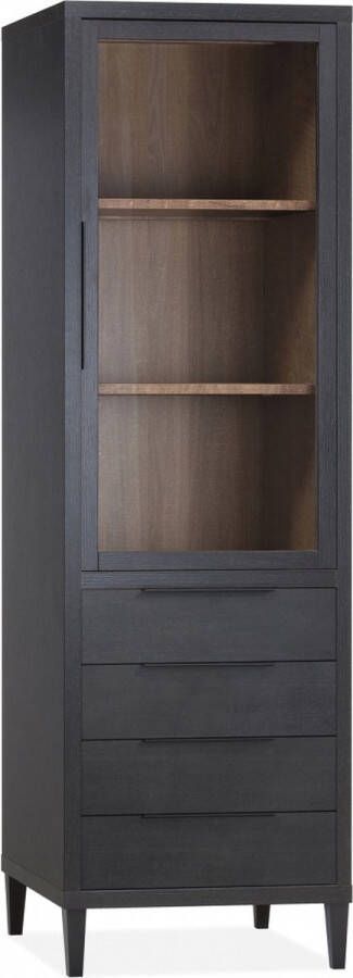 Woonexpress Vitrinekast Zwanenburg MDF Zwart 67 x 212 x 48 cm (BxHxD) 1 Draaideur 4 Laden