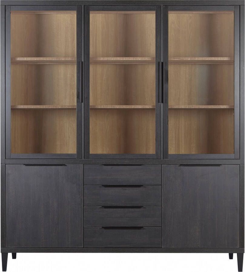 Woonexpress Vitrinekast Zwanenburg MDF Zwart 190 x 212 x 48 cm (BxHxD) 6 Draaideuren 4 Laden