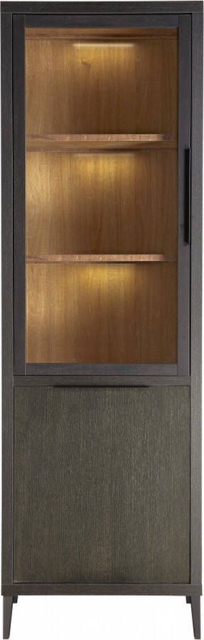 Woonexpress Vitrinekast Zwanenburg MDF Zwart 67 x 212 x 48 cm (BxHxD) 1 Draaideur 4 Laden