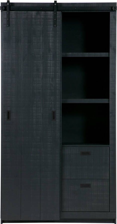 Vtwonen Wandkast Schuifdeurkast Barn Hout Zwart 122 x 230 x 37 cm (BxHxD)